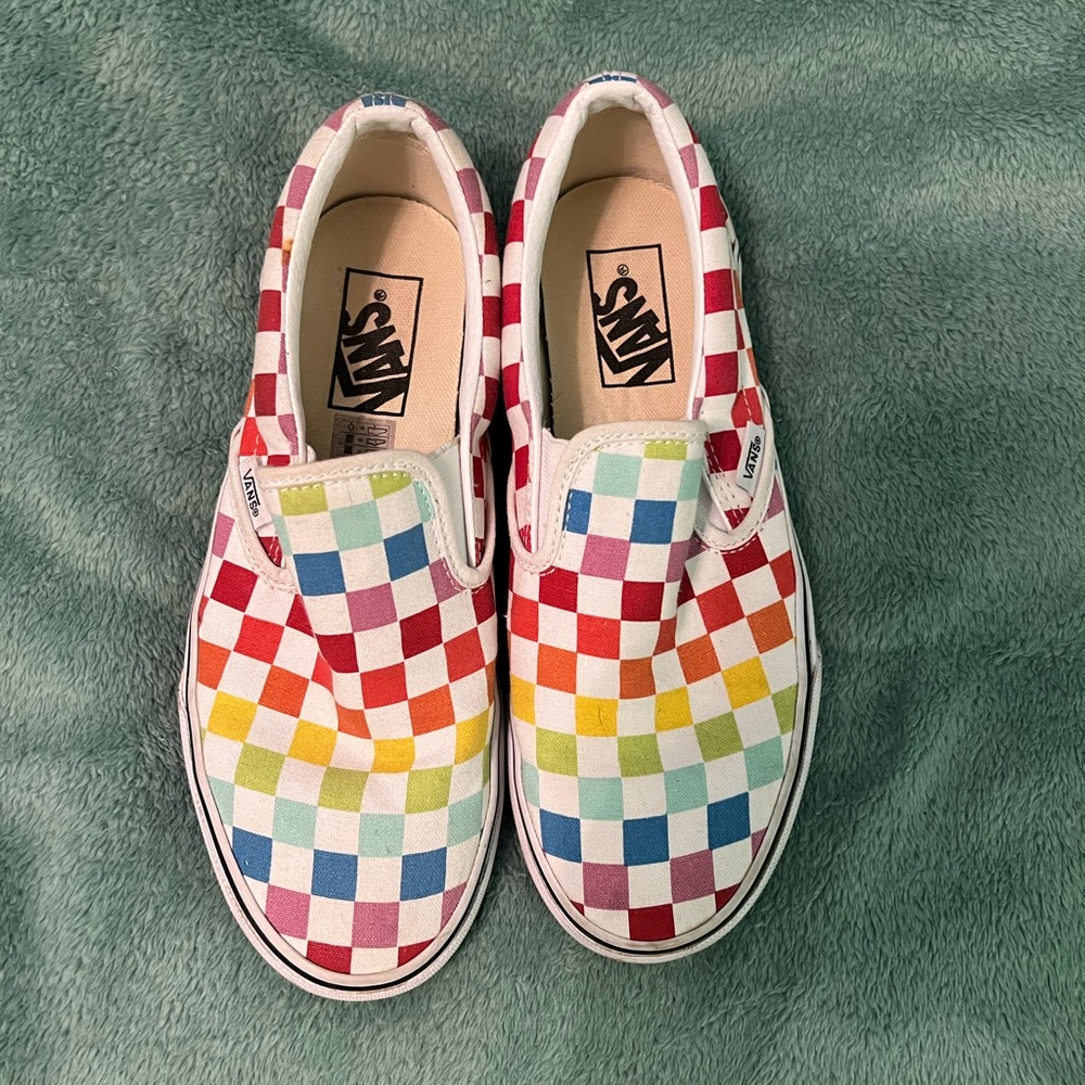Rainbow checkered slip on Vans🌈🌈